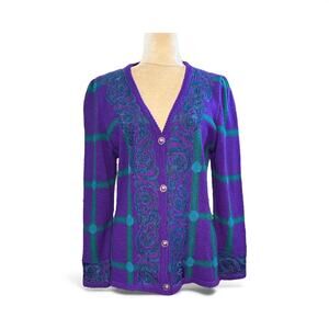 Anne Crimmins Umi Collection Vintage 80’s Purple Cardigan Plaid Checked Size M